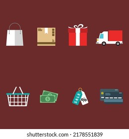Shopping icon set. Collection of web icons for online stores, such as discount, shipping, contact, payment, app store, location, shopping cart. Editable vector stroke
