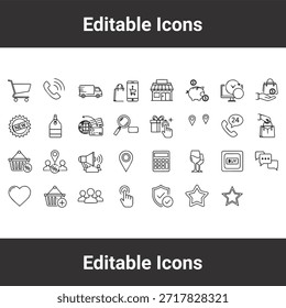 Shopping icon set featuring e-commerce symbols for retail, delivery, payment, and online store business marketing.