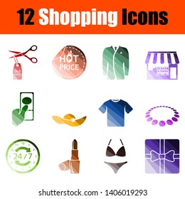 Shopping Icon Set. Flat Color Ladder Design. Vector Illustration.