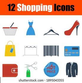 Shopping Icon Set. Flat Design. Fully editable vector illustration. Text expanded.