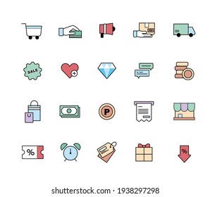 shopping icon set. flat design style minimal vector illustration.