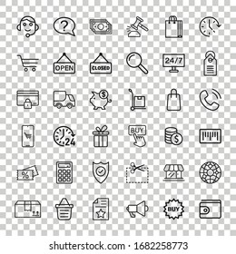 Shopping icon set in flat style. Online commerce vector illustration on white isolated background. Market store business concept.