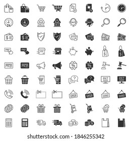 Shopping icon set in flat style. Online commerce vector illustration on white isolated background. Market store business concept.