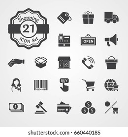 Shopping icon set flat style vector isolated on grey background