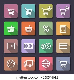 Shopping Icon Set. Flaticons series (metro style flat icons with long shadow)