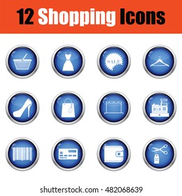 Shopping icon set.  Glossy button design. Vector illustration.