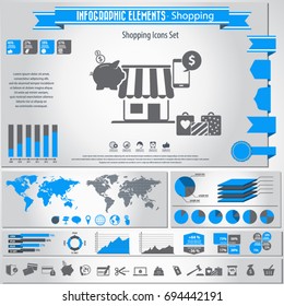 Shopping icon set and infographics element. Vector.