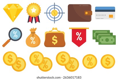 Conjunto de iconos de compras aislado sobre fondo blanco.
