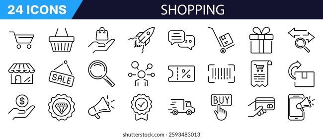Shopping icon set. Line style. Commerce icon.