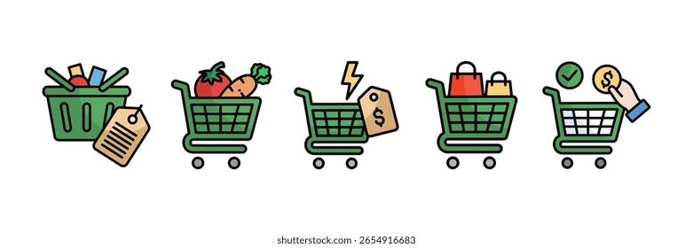 Shopping Icon Set Multiple Style Collection, Containing design Product, Shopping, Flash Sale, Shopping Frenzy, Cart Checkout
