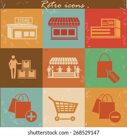 Shopping icon set on retro background,clean vector