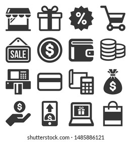 Shopping Icon Set on White Background. Vector