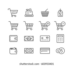 Shopping icon set. Online store icons. Linear vector illustration