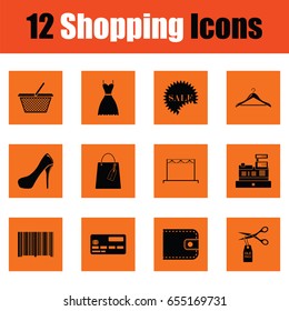 Shopping icon set. Orange design. Vector illustration.
