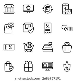 Shopping Icon Set Outline ECommerce Symbols for Online Store and Retail Design