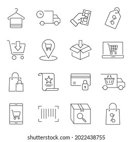 conjunto de iconos de la compra.  símbolo de paquete de compras elementos vectores para web infográfica