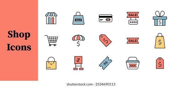 Shopping icon set.  promotion ,Online shopping, store, delivery,  and shopping cart symbol. Solid icons vector collection.
