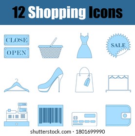Shopping Icon Set. Thin Line With Blue Fill Design. Vector Illustration.