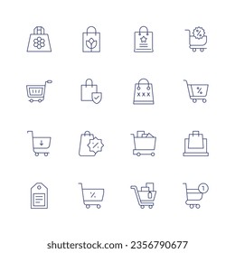 Shopping icon set. Thin line icon. Editable stroke. Containing bag, shopping cart, online, online shopping, tag, shopping.