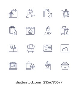 Shopping icon set. Thin line icon. Editable stroke. Containing bag, shopping, cart, shopping basket, bags, shopping online.
