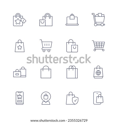 Shopping icon set. Thin line icon. Editable stroke. Containing bag, shopping, online payment, trolley cart, shopping bags, cart, online shop, location pin.