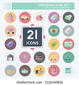 Shopping Icon Set in trendy flat style isolated on soft blue background