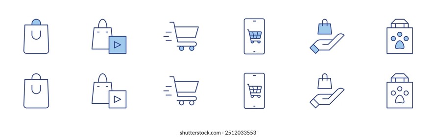 Shopping icon set in two styles, Duotone and Thin Line style. Editable stroke. shopping bag, shopping, online shop.