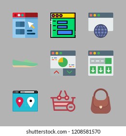 shopping icon set. vector set about browser, hand bag, shopping basket and shoe icons set.