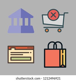 shopping icon set. vector set about shopping bag, browser, shopping cart and bank icons set.