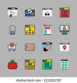 shopping icon set. vector set about hand bag, wallet, browser and computer icons set.