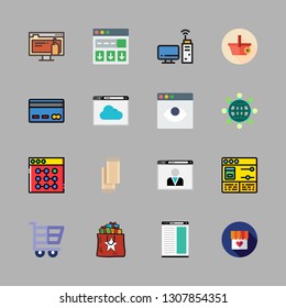 shopping icon set. vector set about computer, e commerce, shopping bag and scarf icons set.