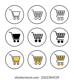 Warenkorb-Symbol-Set-Vektorgrafik. Warenkorb-Zeichen und -Symbol. Trolleysymbol