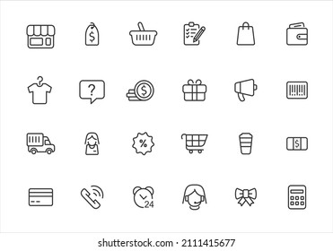 Juego de iconos de compras. ilustración vectorial