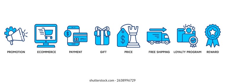 Shopping icon set vector illustration concept relate to promotion, ecommerce, payment, gift, price, free shipping, loyalty, reward