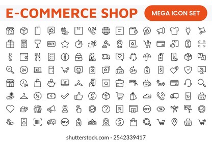 Einkaufssymbol-Set. Lebendige und einnehmende Symbole für die Verbesserung von E-Commerce-Plattformen, ideal für Produkteinträge, Warenkorb-Management und Kasse Prozesse, um das Online-Shopping-Erlebnis zu erhöhen.
