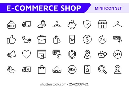 Shopping Icon Set. Vibrant and engaging icons for enhancing e-commerce platforms, perfect for product listings, cart management, and checkout processes to elevate the online shopping experience.