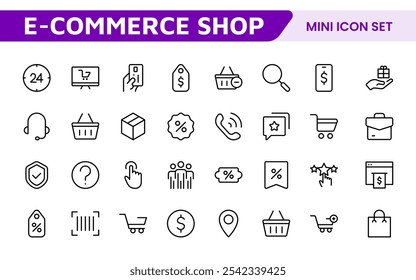 Shopping Icon Set. Vibrant and engaging icons for enhancing e-commerce platforms, perfect for product listings, cart management, and checkout processes to elevate the online shopping experience.