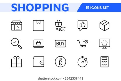 Shopping Icon Set. Vibrant and engaging icons for enhancing e-commerce platforms, perfect for product listings, cart management, and checkout processes to elevate the online shopping experience.