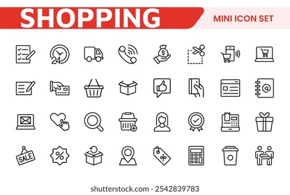 Shopping Icon Set. Vibrant and engaging icons for enhancing e-commerce platforms, perfect for product listings, cart management, and checkout processes to elevate the online shopping experience.