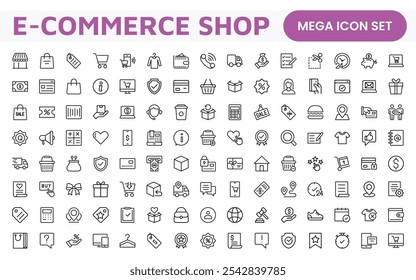 Conjunto de Ícones de Compras. Ícones vibrantes e atraentes para aprimorar as plataformas de comércio eletrônico, perfeitos para listagens de produtos, gerenciamento de carrinho e processos de finalização de compra para elevar a experiência de compras on-line.