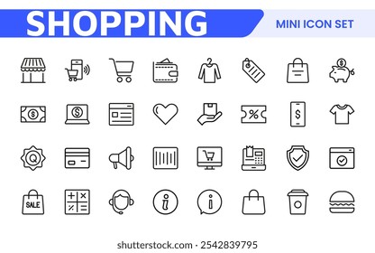Shopping Icon Set. Vibrant and engaging icons for enhancing e-commerce platforms, perfect for product listings, cart management, and checkout processes to elevate the online shopping experience.