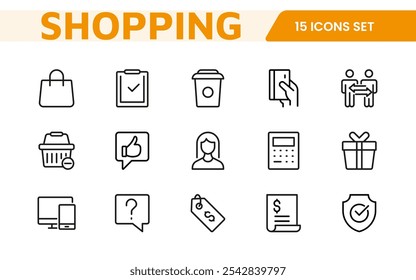 Shopping Icon Set. Vibrant and engaging icons for enhancing e-commerce platforms, perfect for product listings, cart management, and checkout processes to elevate the online shopping experience.