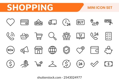 Shopping Icon Set. Vibrant and engaging icons for enhancing e-commerce platforms, perfect for product listings, cart management, and checkout processes to elevate the online shopping experience.