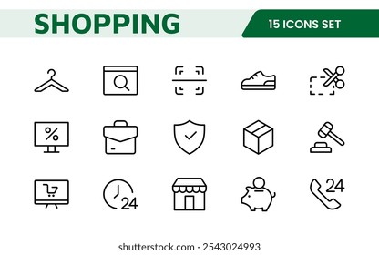 Shopping Icon Set. Vibrant and engaging icons for enhancing e-commerce platforms, perfect for product listings, cart management, and checkout processes to elevate the online shopping experience.