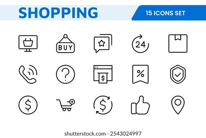 Shopping Icon Set. Vibrant and engaging icons for enhancing e-commerce platforms, perfect for product listings, cart management, and checkout processes to elevate the online shopping experience.