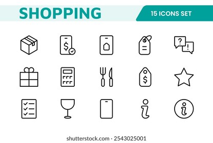 Shopping Icon Set. Vibrant and engaging icons for enhancing e-commerce platforms, perfect for product listings, cart management, and checkout processes to elevate the online shopping experience.
