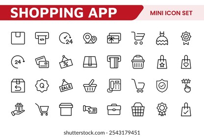Shopping Icon Set. Vibrant and engaging icons for enhancing e-commerce platforms, perfect for product listings, cart management, and checkout processes to elevate the online shopping experience.