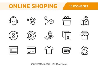 Shopping Icon Set. Vibrant and engaging icons for enhancing e-commerce platforms, perfect for product listings, cart management, and checkout processes to elevate the online shopping experience.