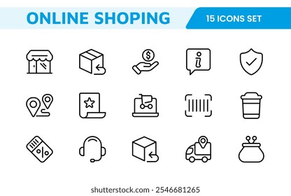 Shopping Icon Set. Vibrant and engaging icons for enhancing e-commerce platforms, perfect for product listings, cart management, and checkout processes to elevate the online shopping experience.