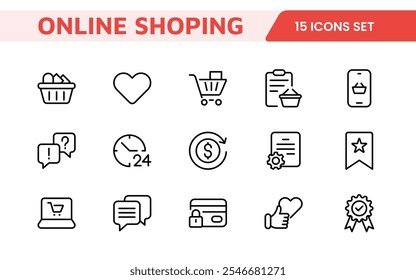 Shopping Icon Set. Vibrant and engaging icons for enhancing e-commerce platforms, perfect for product listings, cart management, and checkout processes to elevate the online shopping experience.